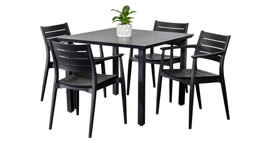 Samui 1m Table & 4 Lyon Chairs Black