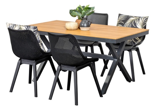 Coast 1.5m Table & 4 Bronte Chairs Black