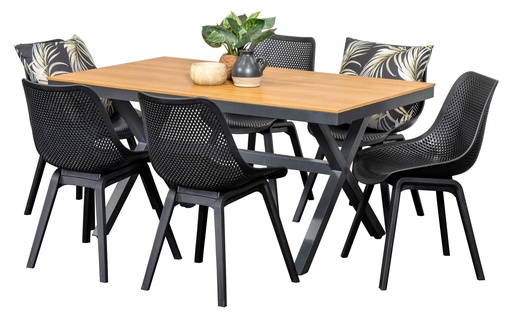 Coast 1.5m Table & 6 Bronte Chairs Black