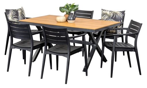 Coast 1.5m Table & 6 Lyon Chairs Black