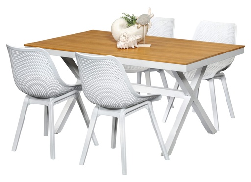 Coast 1.5m Table & 4 Bronte Chairs White