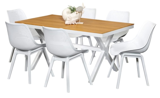 Coast 1.5m Table & 6 Bronte Chairs White