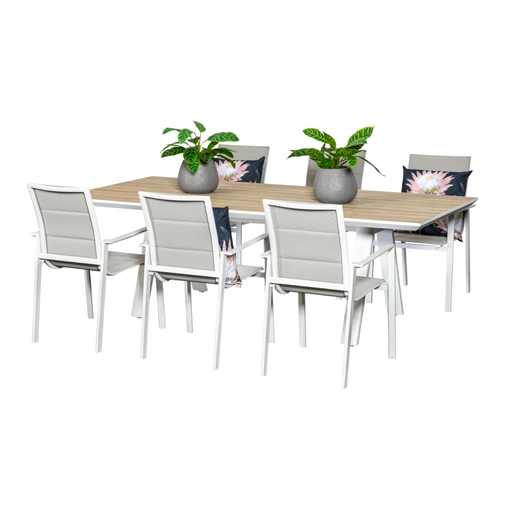 Allure 2.3m Table & 6 Lagoon Chairs White