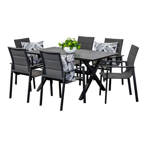 Samui 1.5m Table & 6 Lagoon Chairs Black