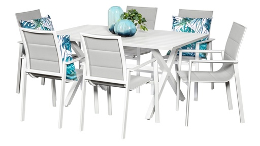 Samui 1.5m Table & 6 Lagoon Chairs White