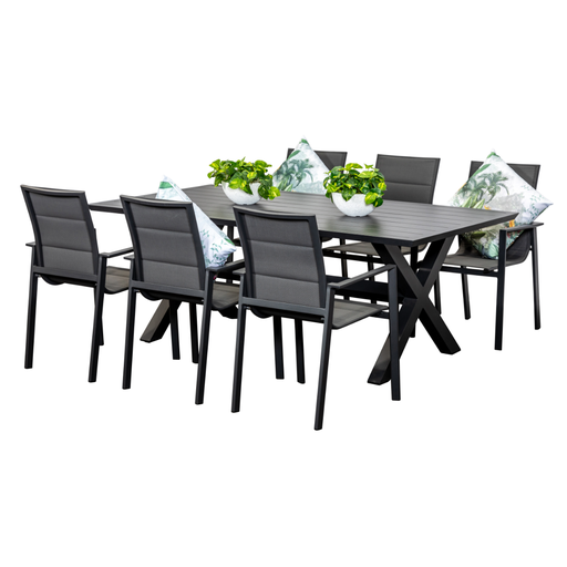 Samui 2m Table & 6 Lagoon Chairs Black
