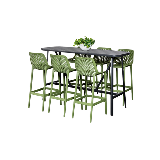 Albi 1.76m Bar Table & 4 Isla Stools Black/Grass