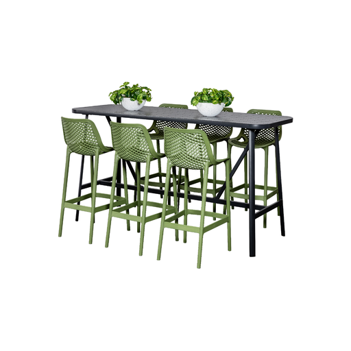 Albi 2m Bar Table & 6 Isla Stools Black/Grass