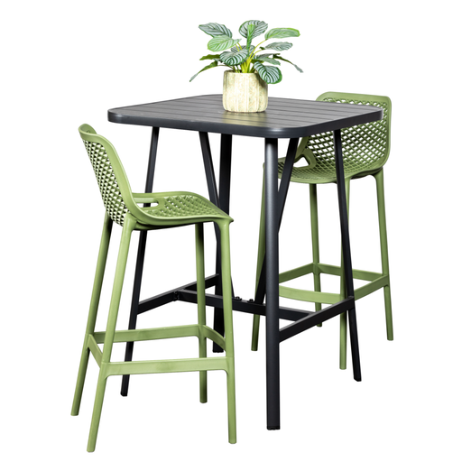 Albi 81cm Bar Table & 2 Isla Stools Black/Grass