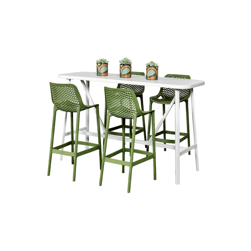 Albi 1.76m Bar Table & 4 Isla Stools White/Grass