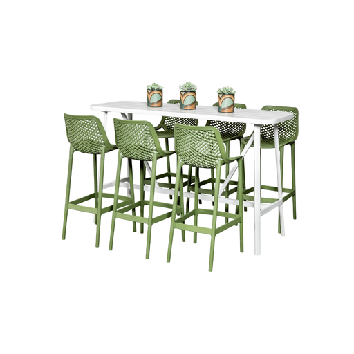 Albi 1.76m Bar Table & 6 Isla Stools White/Grass