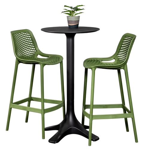 Bronte 60cm Bar Table & 2 Isla Stools Black/Grass