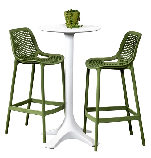 Bronte 60cm Bar Table & 2 Isla Stools White/Grass