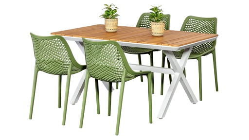 Maldives 1.5m Table & 4 Isla Chairs White/Grass