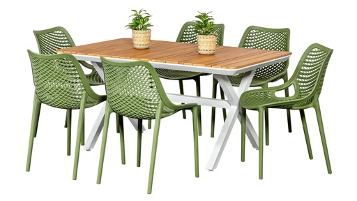 Maldives 1.5m Table & 6 Isla Chairs White/Grass