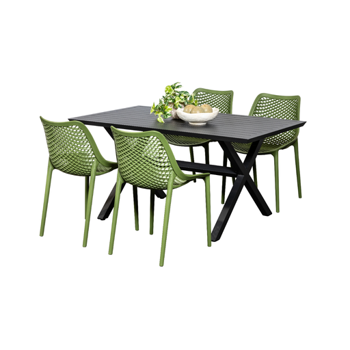 Samui 1.5m Table & 4 Isla Chairs Black/Grass