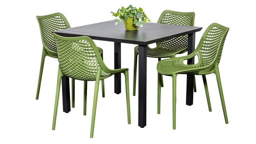 Samui 1m Table & 4 Isla Stools Black/Grass