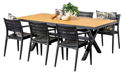 Coast 2m Table & 6 Lyon Chairs Black