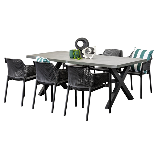 Noosa 2m Table & 6 Paris Chairs Black