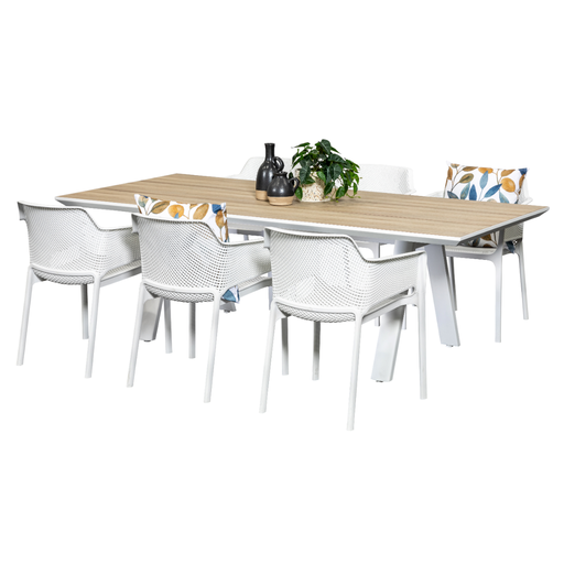 Allure 2.3m Table & 6 Paris Chairs White