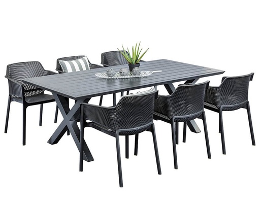 Samui 2m Table & 6 Paris Chairs Black 