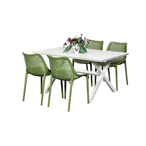 Samui 1.5m Table & 4 Isla Chairs White/Grass