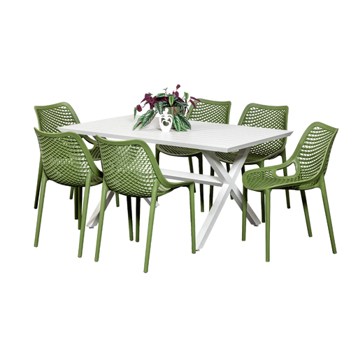 Samui 1.5m Table & 6 Isla Chairs White/Grass