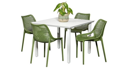 Samui 1m Table & 4 Isla Chairs White/Grass