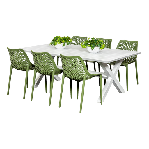 Samui 2m Table & 6 Isla Chairs White/Grass