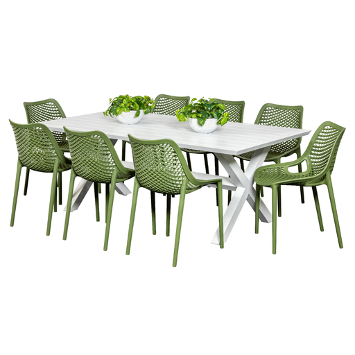 Samui 2m Table & 8 Isla Chairs White/Grass