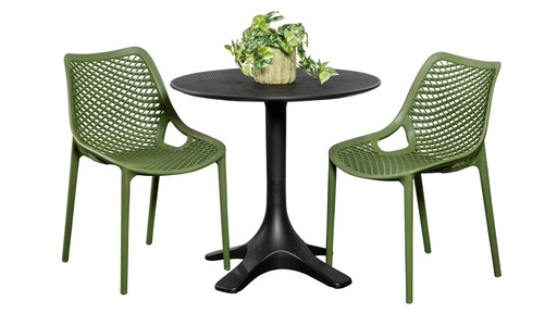 Bronte 80cm Table & 2 Isla Chairs Black/Grass