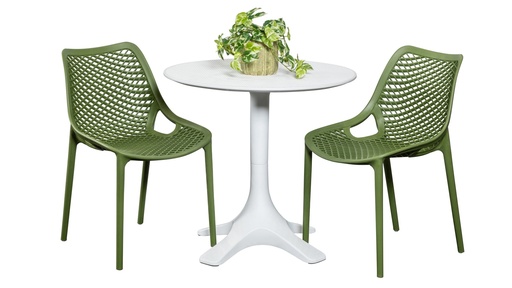 Bronte 80cm Table & 2 Isla Chairs White/Grass
