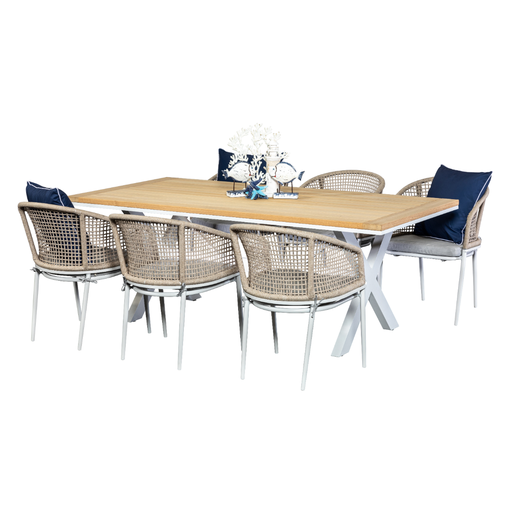 Tribeca 2m Table & 6 Sundown Chairs White/Beige