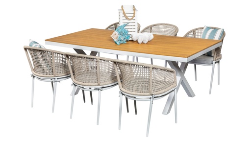 Coast 2m Table & 6 Sundown Chairs White/Beige