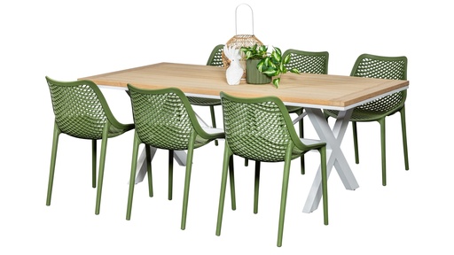 Tribeca 2m Table & 6 Isla Chairs White/Grass