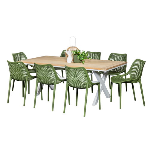 Tribeca 2m Table & 8 Isla Chairs White/Grass