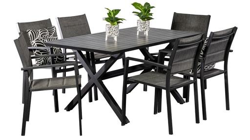 Samui 1.5m Table & 6 Whitby Chairs Black