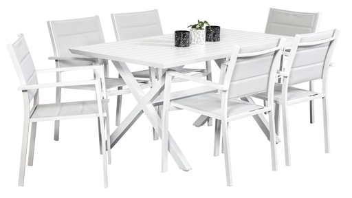 Samui 1.5m Table & 6 Whitby Chairs White