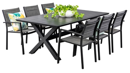 Samui 2m Table & 6 Whitby Chairs Black