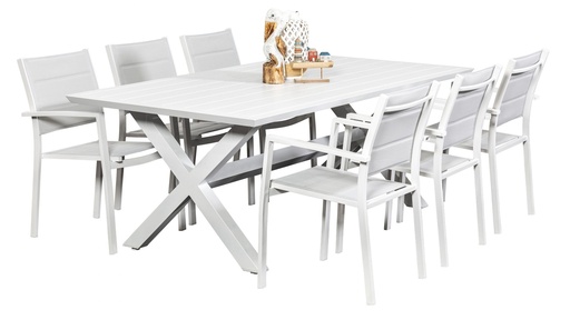 Samui 2m Table & 6 Whitby Chairs White