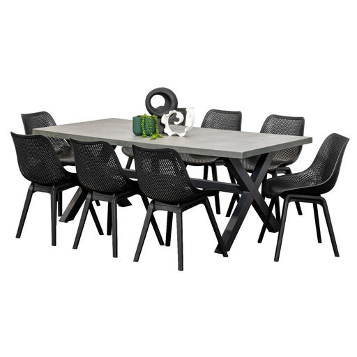 Noosa 2m Table & 8 Bronte Chairs Black