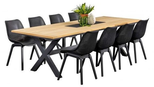 Tribeca 2.6m Table & 8 Bronte Chairs Black