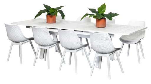 Auto Extension Table & 8 Bronte Chairs White