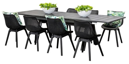 Auto Extension Table & 8 Bronte Chairs Black