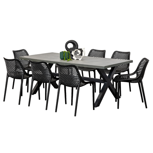 Noosa 2m Table & 8 Isla Chairs Black 
