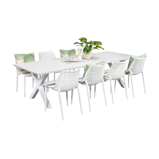 Samui 2.6m Table & 8 Isla Chairs White