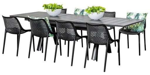 Auto Extension Table & 8 Isla Chairs Black
