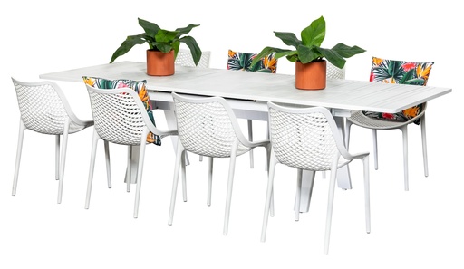 Auto Extension Table & 8 Isla Chairs White