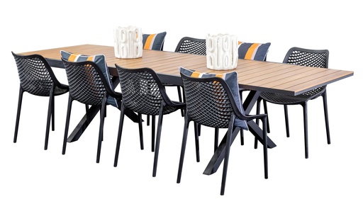 Weatherwood Extension Table & 8 Isla Chairs Black