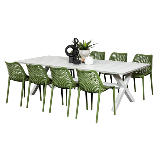 Samui 2.6m Table & 8 Isla Chairs White/Grass 